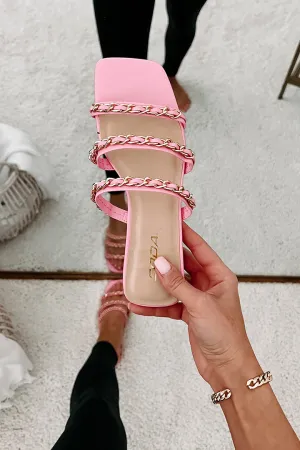 Getting Attention Strappy Chain Slip-On Sandals (Pink)