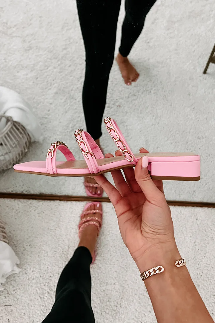 Getting Attention Strappy Chain Slip-On Sandals (Pink)