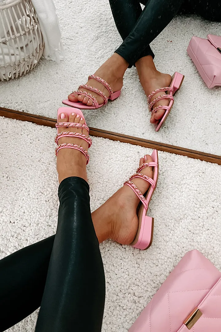 Getting Attention Strappy Chain Slip-On Sandals (Pink)