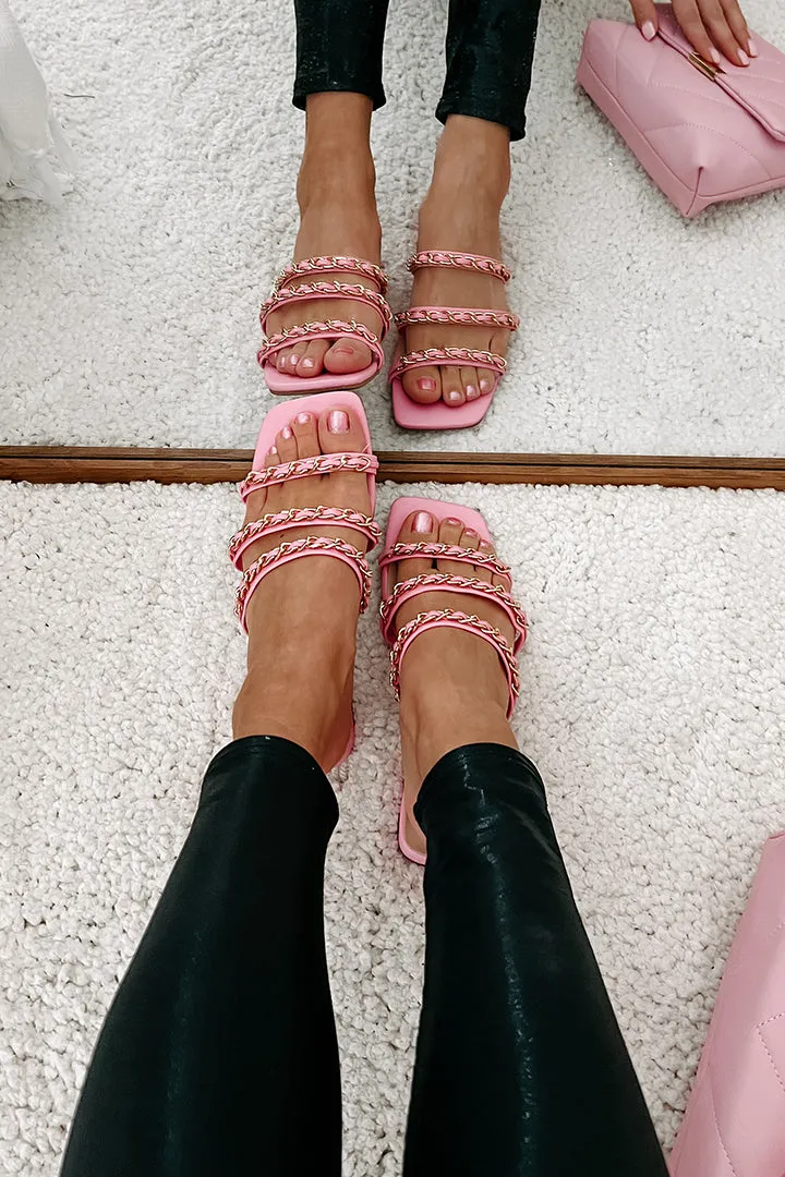 Getting Attention Strappy Chain Slip-On Sandals (Pink)