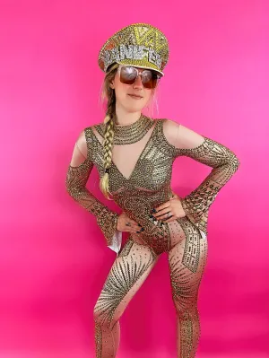 Gold Sun Rhinestone Bodysuit w3069
