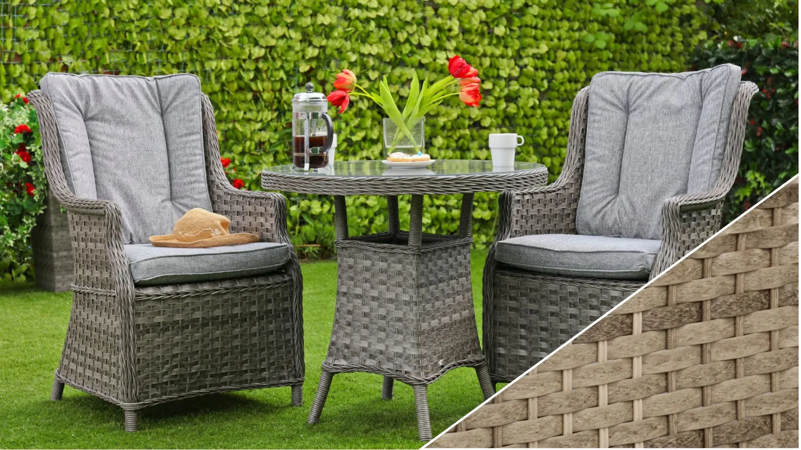 Hatherton Rattan- Bistro Set- Grey