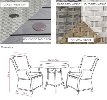 Hatherton Rattan- Bistro Set- Grey