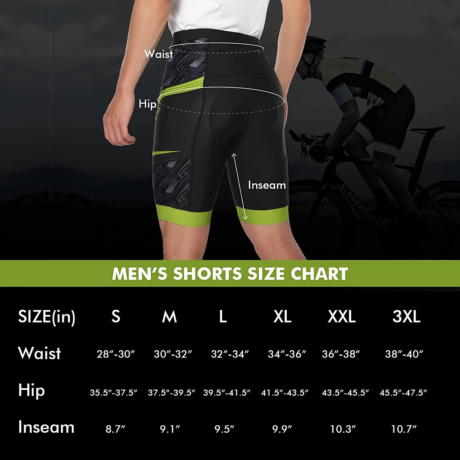 Hiauspor Padded Bike Shorts for Men, with 2 Slash Pockets and 1 Zipper Pocket, Breathable Quick Dry Lightweight