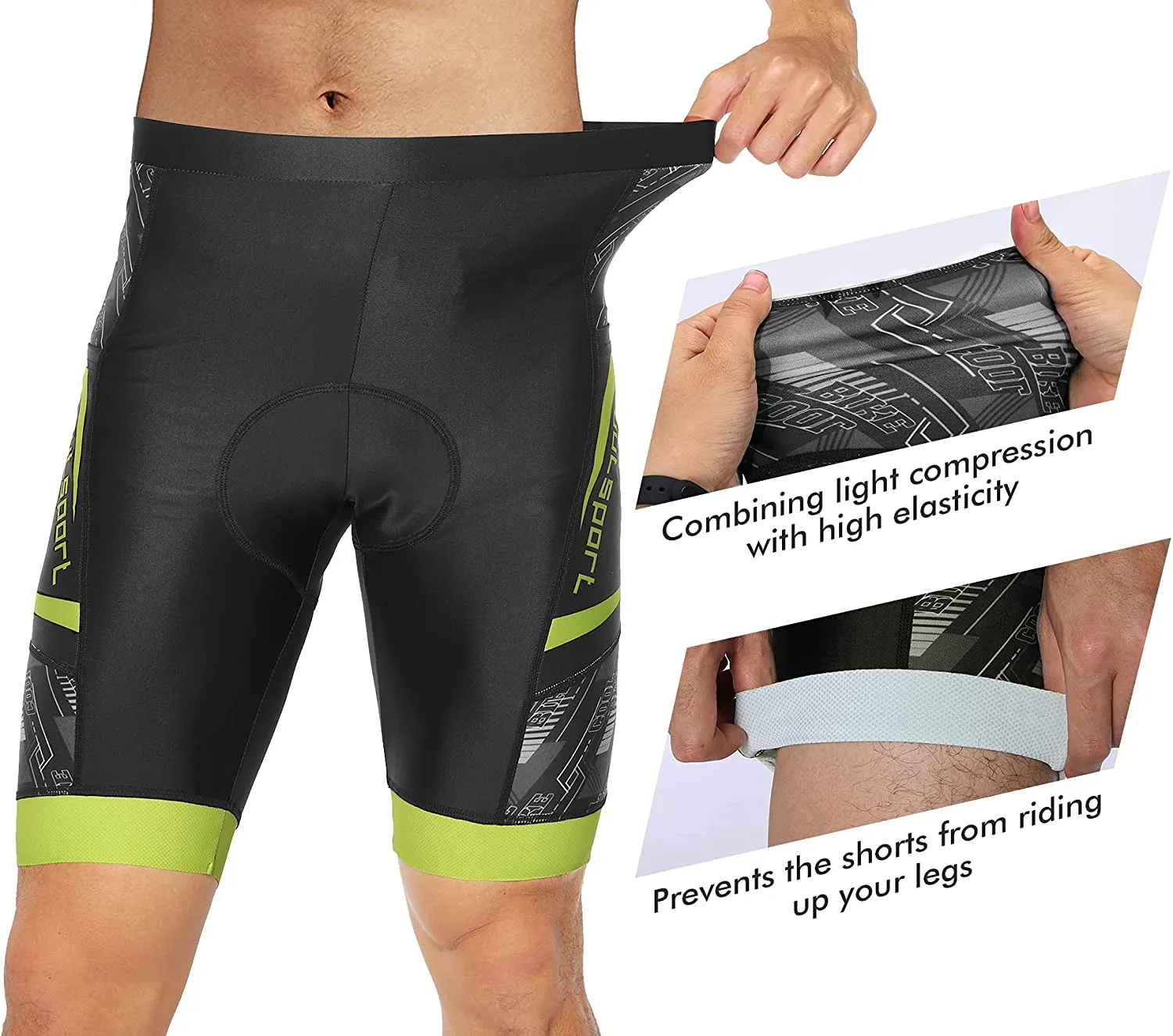 Hiauspor Padded Bike Shorts for Men, with 2 Slash Pockets and 1 Zipper Pocket, Breathable Quick Dry Lightweight