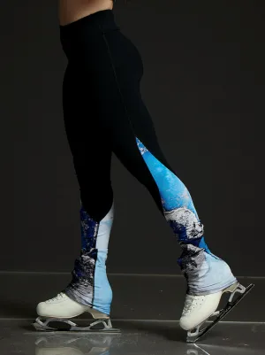 High Waist Black Legging - Marbled Blue