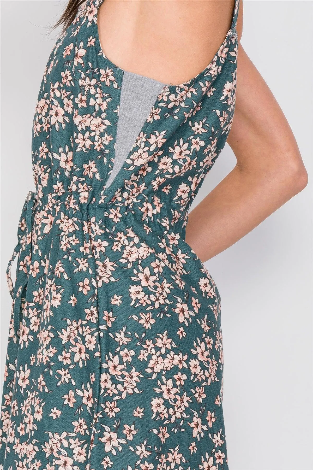 Hunter Green Cotton Button Tank Top Adjustable A-Line Midi Dress /2-2-2