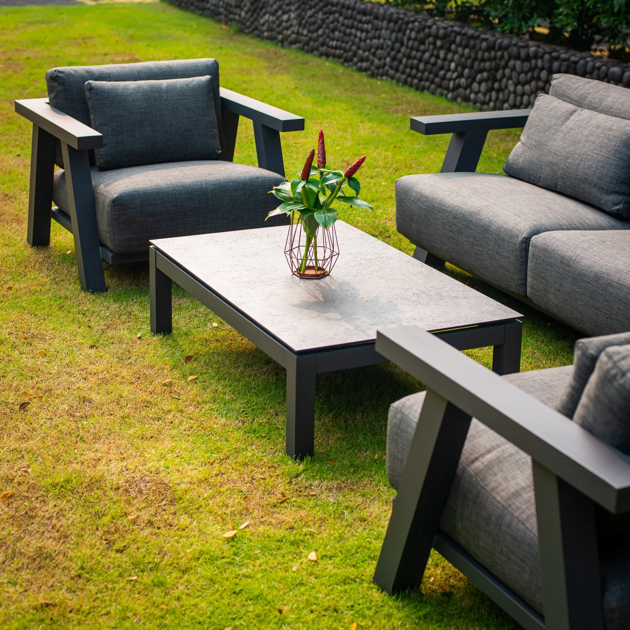 Iconic 2 Seat Sofa Set with HPL Table in Anthracite