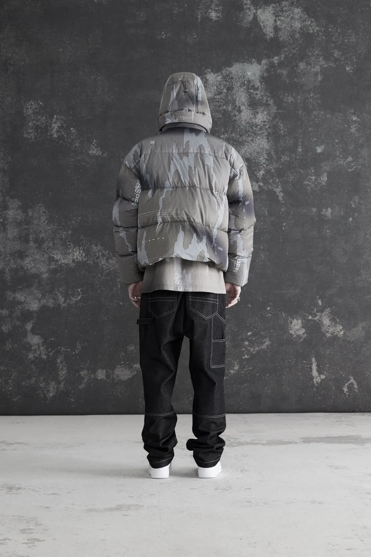 Ikat Camo Cropped Puffer Jacket