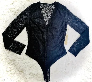 Iris - Black Long Sleeve Lace Bodysuit