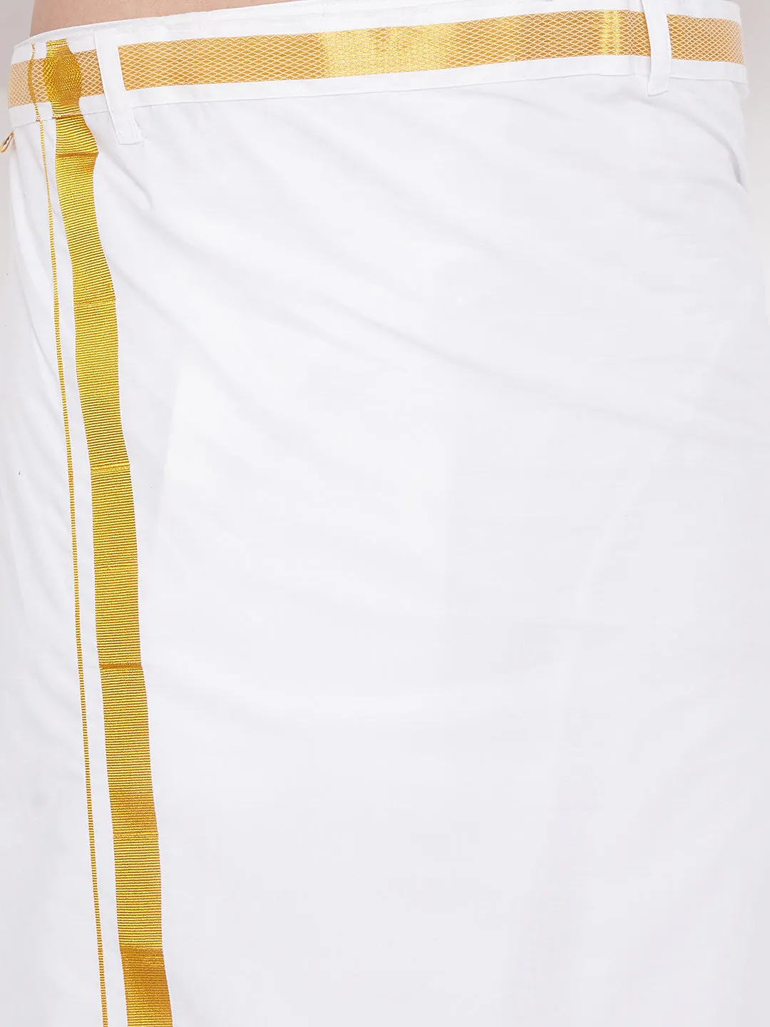 Jashvi Men's & Boys Rose Gold Solid Silk Blend Full Sleeve Ethnic Shirt And Mundu Set