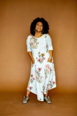 Jessi Dress White Floral Sketch