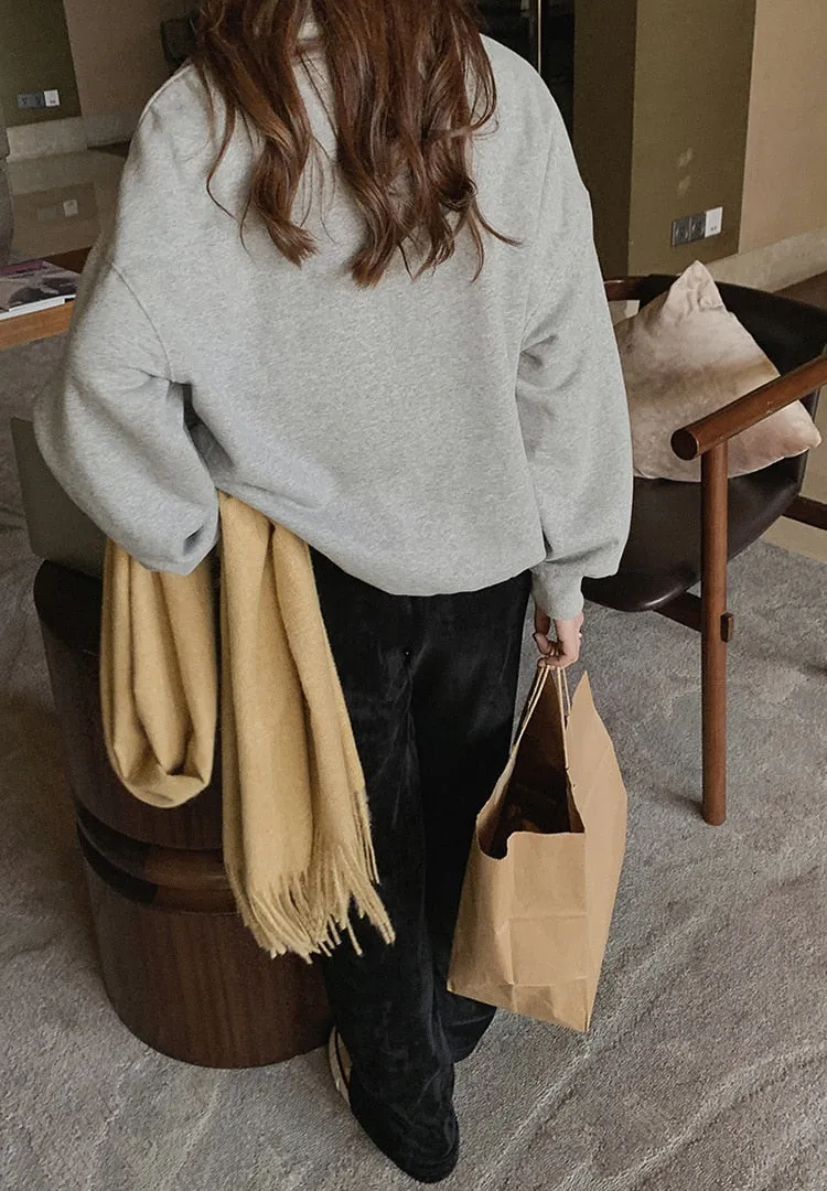 [Korean Style] High Waist Black Velvet Cinched Waist Wide Leg Pants