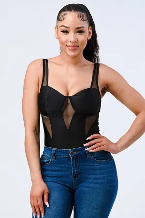 LUX SATIN SEE-THRU MESH DETAIL BODYSUIT