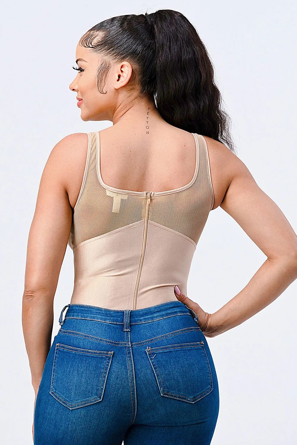 LUX SATIN SEE-THRU MESH DETAIL BODYSUIT