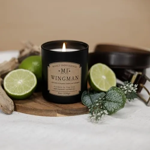 Manly Indulgence Scented Jar Candles for Men | Wingman – Bergamot, Leather & Mahogany | Strong, Masculine Fragrance | Classic  Collection with Elegant Gift Box | Forged in America | New in 2024