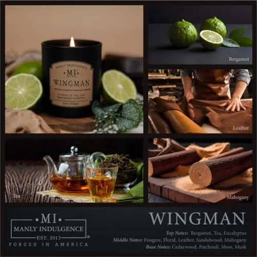 Manly Indulgence Scented Jar Candles for Men | Wingman – Bergamot, Leather & Mahogany | Strong, Masculine Fragrance | Classic  Collection with Elegant Gift Box | Forged in America | New in 2024
