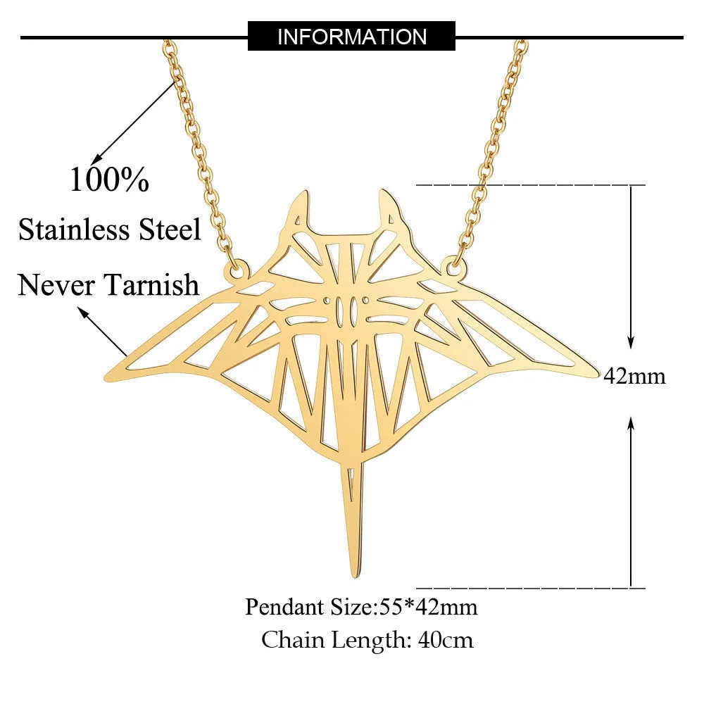 Manta Ray Necklace - Large silver or gold