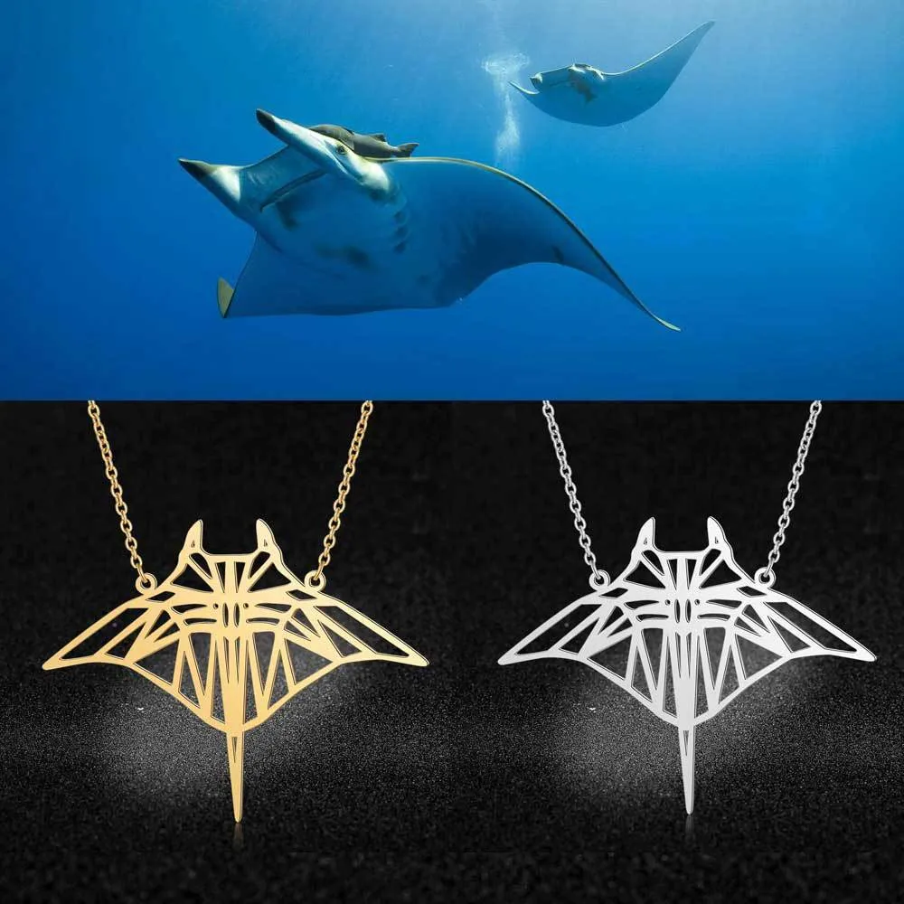 Manta Ray Necklace - Large silver or gold