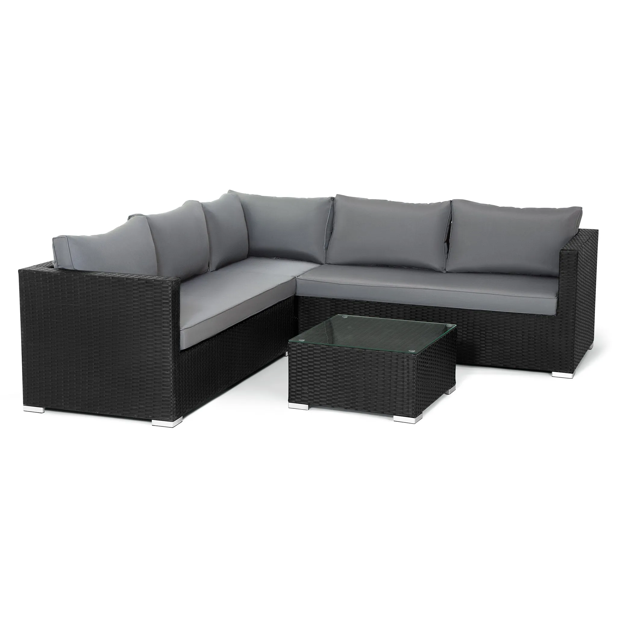 Matera 7 Seater Right Hand Corner Rattan Garden Sofa & Table Black