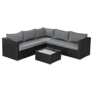 Matera 7 Seater Right Hand Corner Rattan Garden Sofa & Table Black