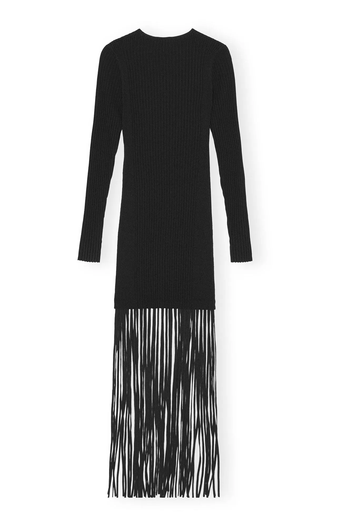Melange Knit Fringe Mini Dress | Black