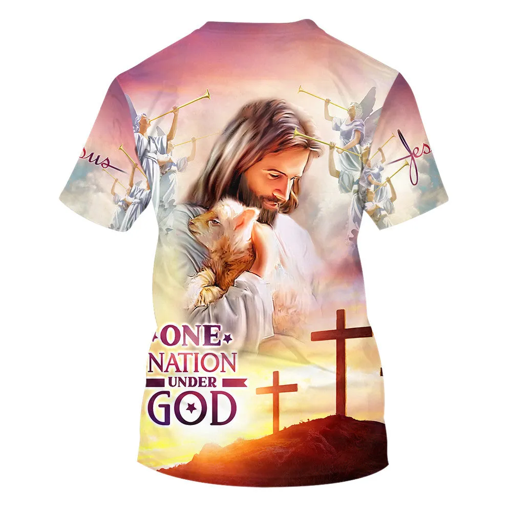 One Nation Under God Jesus Holding Sheep 3d All Over Print Shirt - Christian 3d Shirts For Men Women