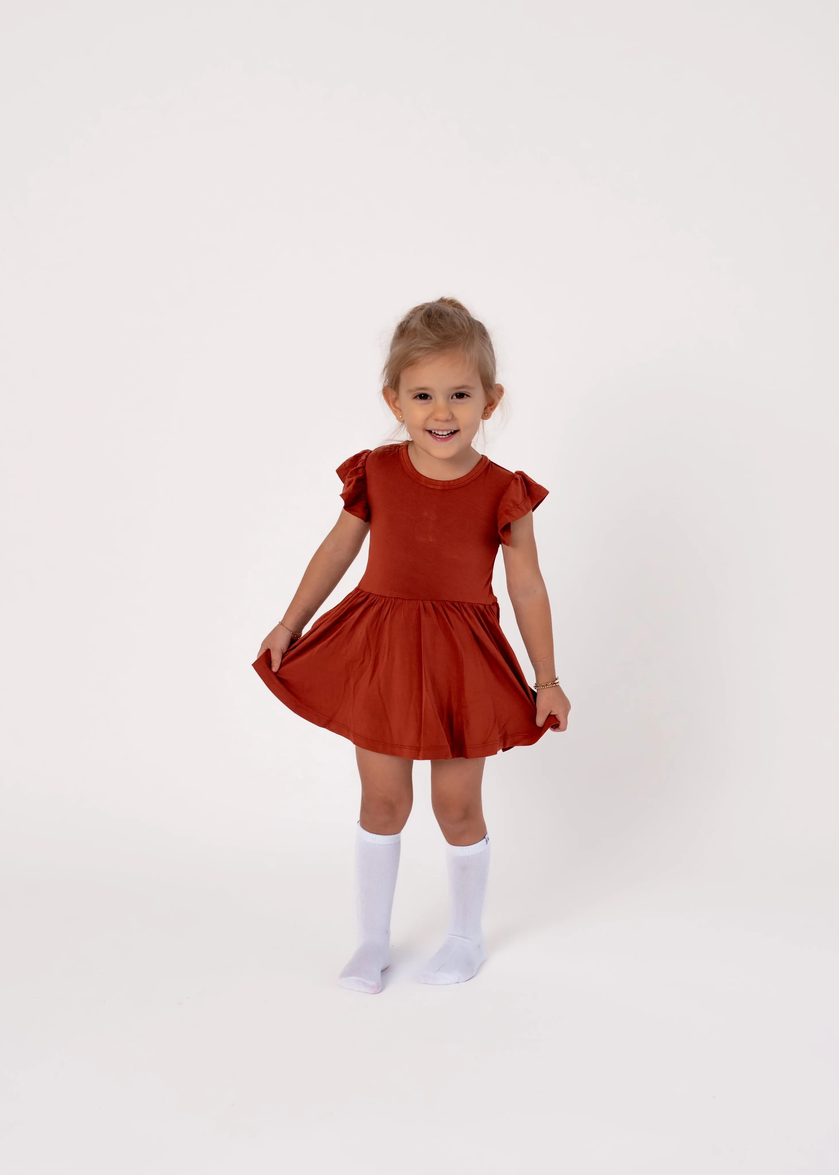 Pecan | Flutter Bodysuit Dress
