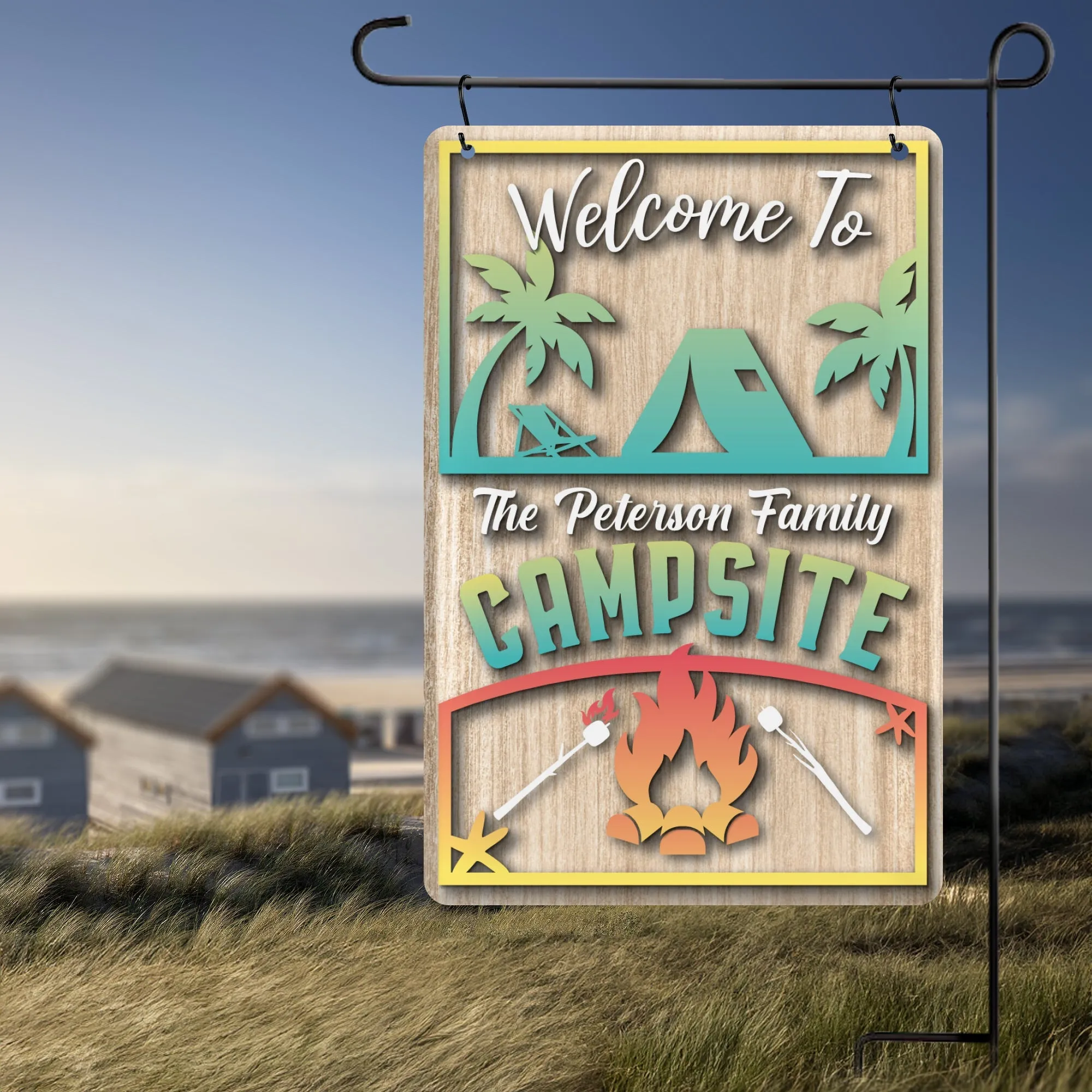Personalized Tent Beach Campsite Metal Garden Flag