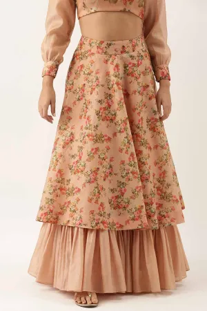 Pink Chanderi Layared Lehenga Skirt