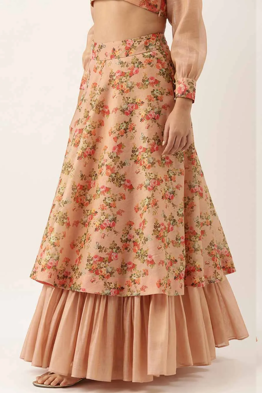 Pink Chanderi Layared Lehenga Skirt