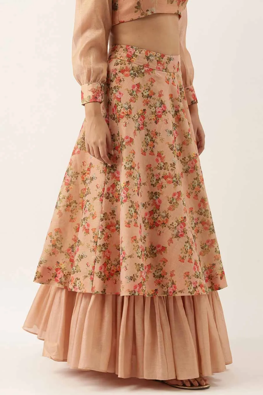 Pink Chanderi Layared Lehenga Skirt