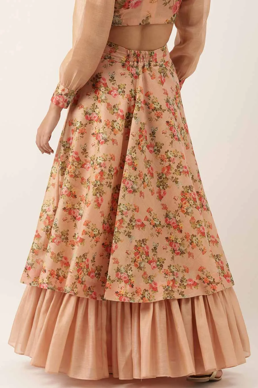 Pink Chanderi Layared Lehenga Skirt
