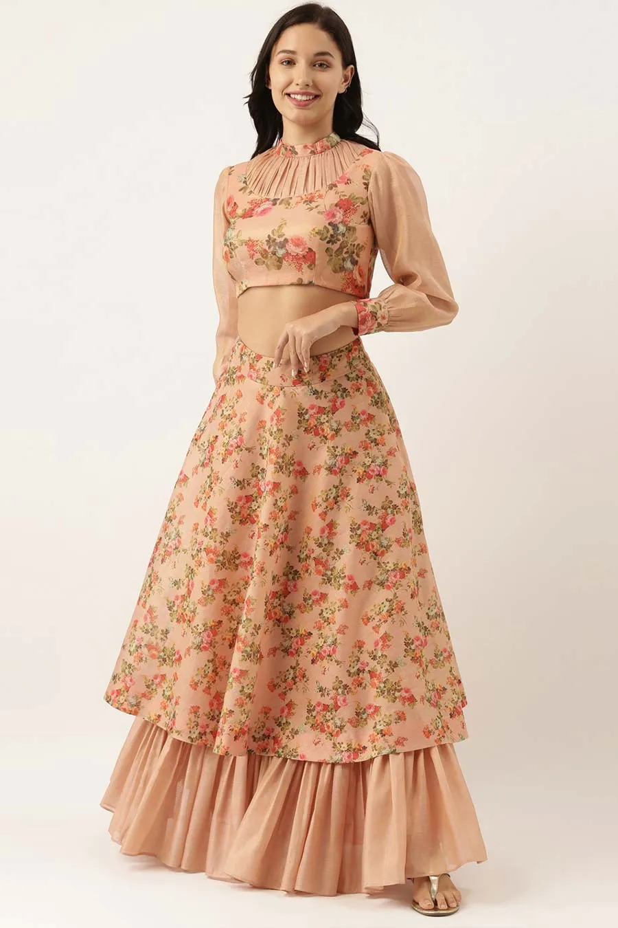 Pink Chanderi Layared Lehenga Skirt
