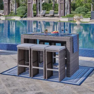 Pisa Rattan 6 Seater Dining Table & Bar Stool Garden Set With Rain Cover