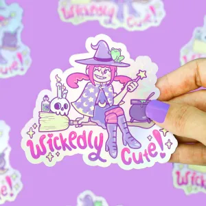 "Wickedly Cute" Witch Pastel Girl Halloween Holographic Vinyl Sticker (Turtle's Soup)