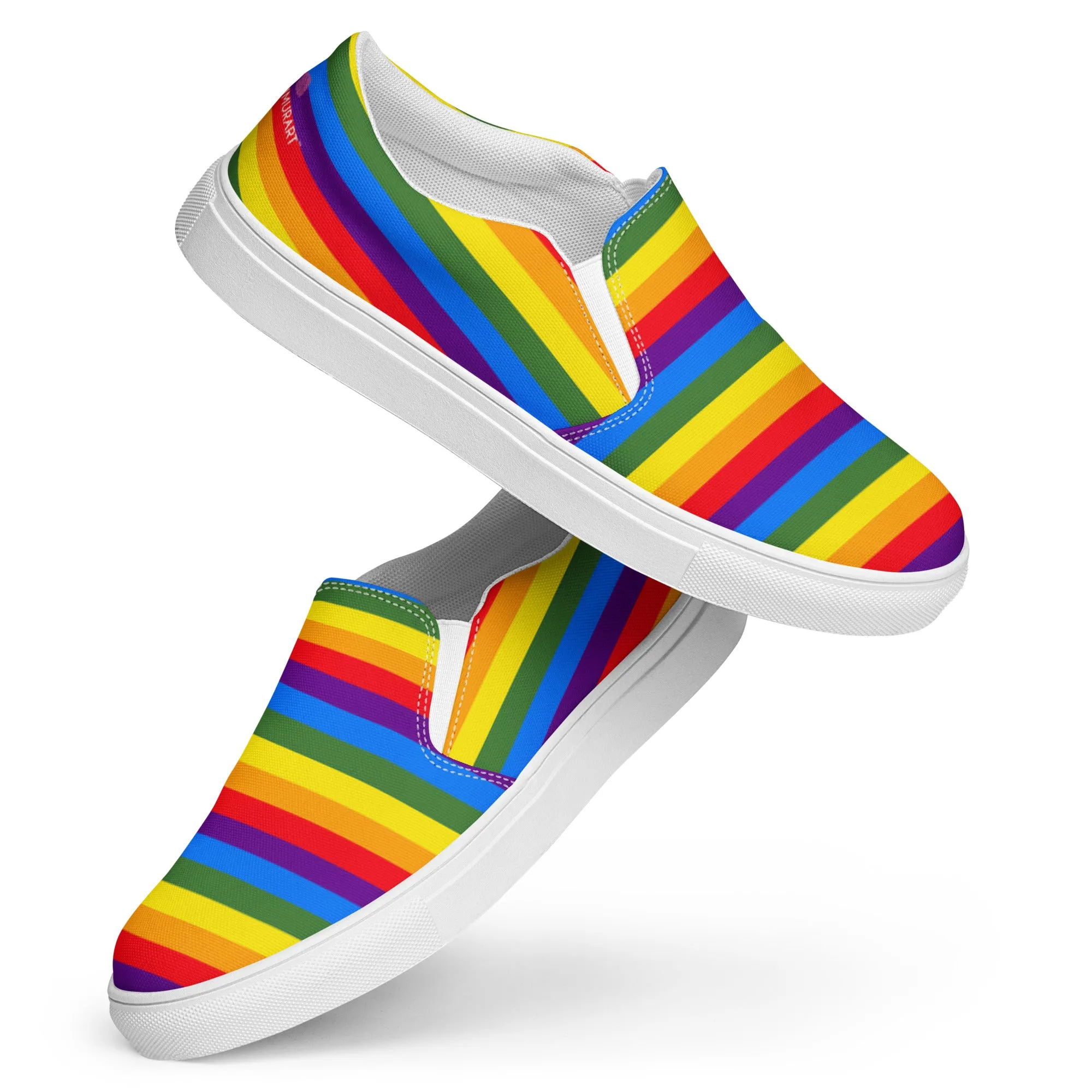 Rainbow Gay Pride Women's Sneakers, Gay Pride Rainbow Striped Print Women’s Slip-On Canvas Shoes (US Size: 5-12)