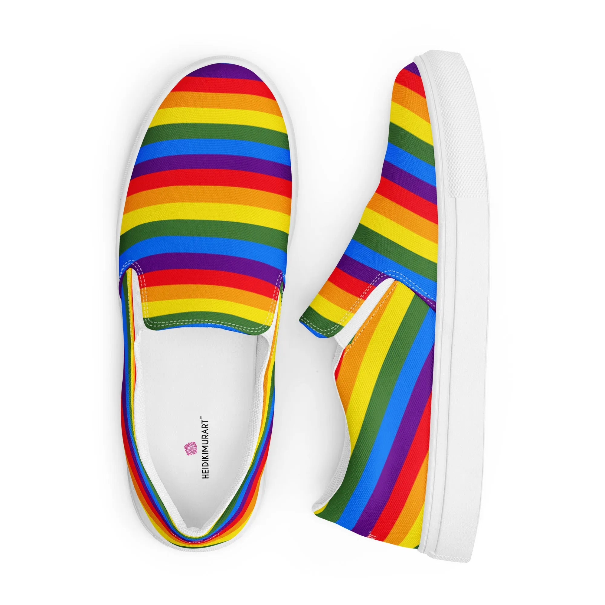 Rainbow Gay Pride Women's Sneakers, Gay Pride Rainbow Striped Print Women’s Slip-On Canvas Shoes (US Size: 5-12)