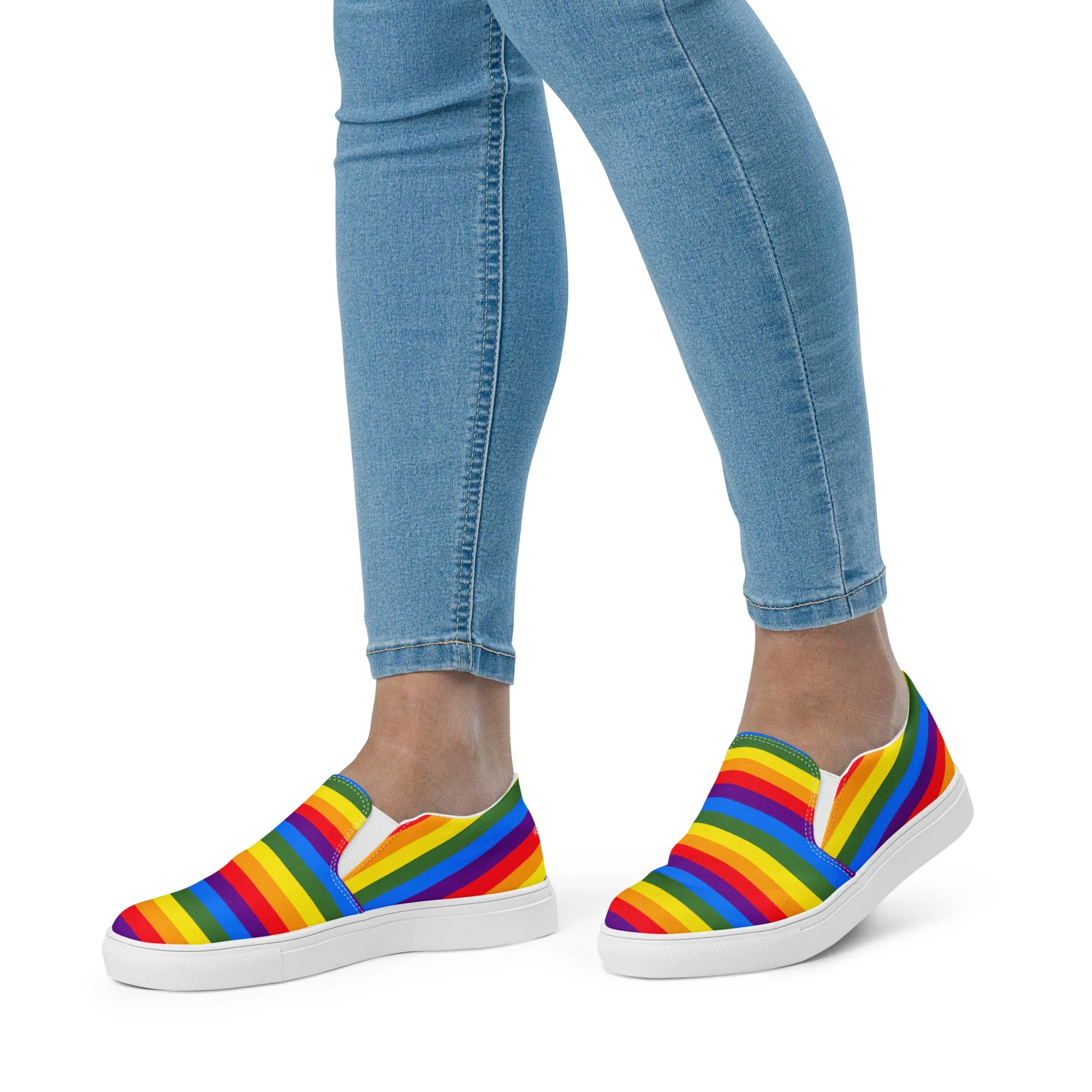 Rainbow Gay Pride Women's Sneakers, Gay Pride Rainbow Striped Print Women’s Slip-On Canvas Shoes (US Size: 5-12)