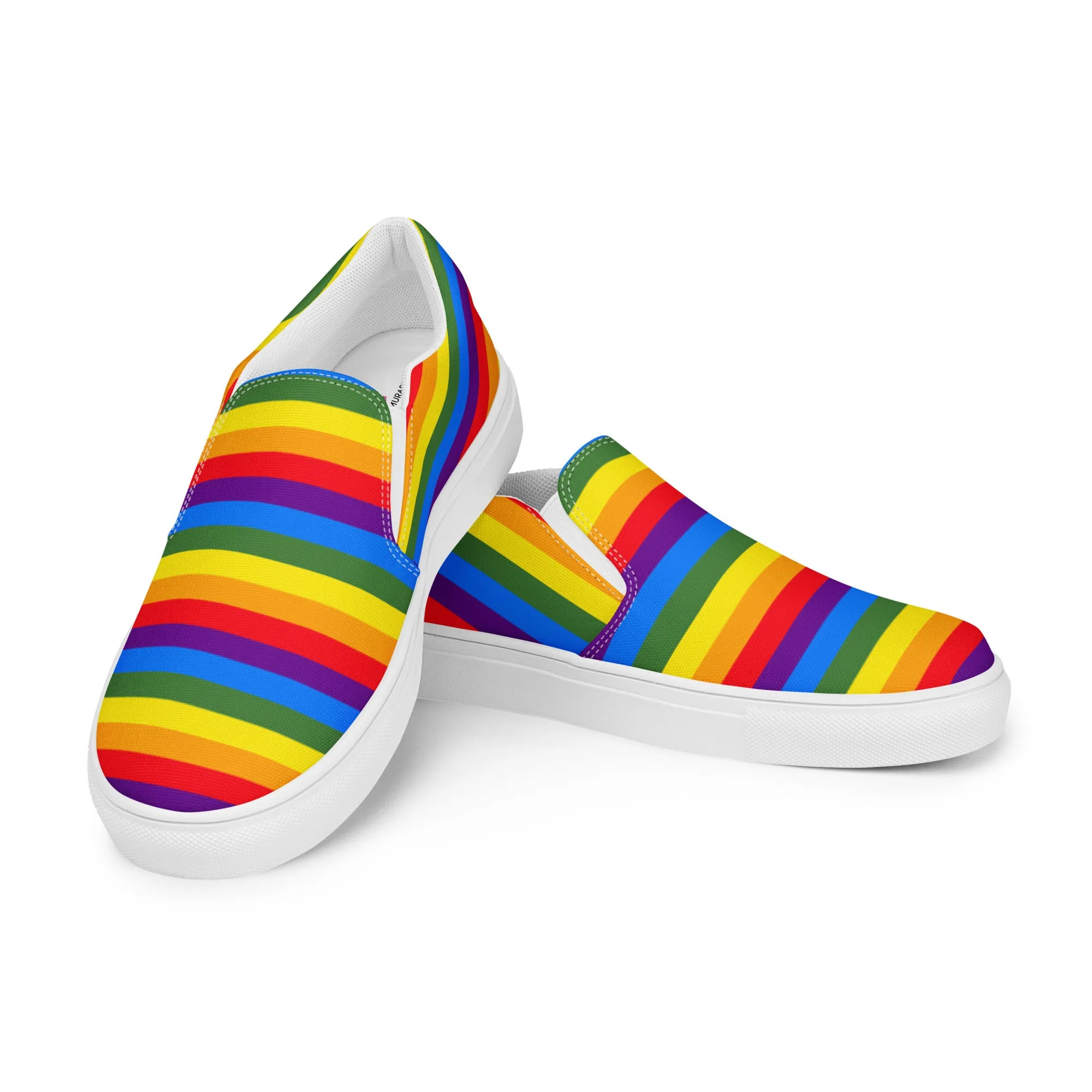 Rainbow Gay Pride Women's Sneakers, Gay Pride Rainbow Striped Print Women’s Slip-On Canvas Shoes (US Size: 5-12)