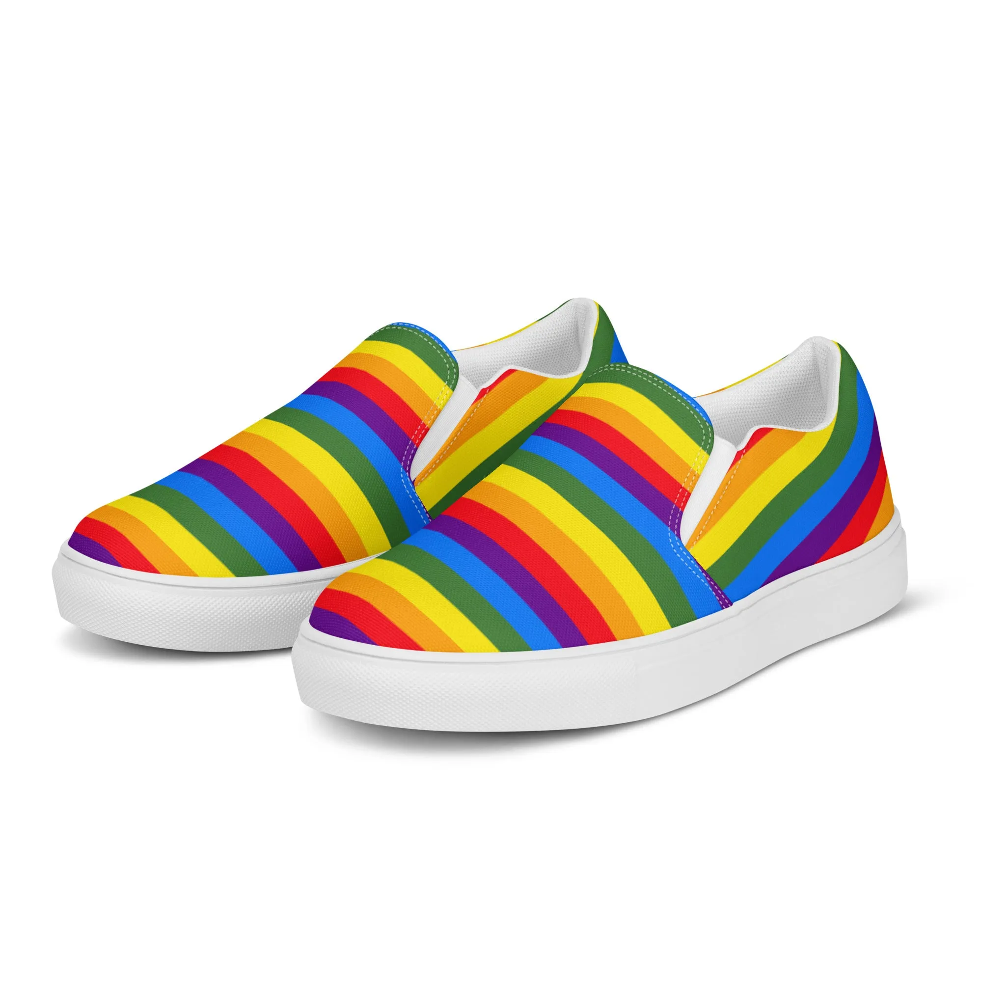 Rainbow Gay Pride Women's Sneakers, Gay Pride Rainbow Striped Print Women’s Slip-On Canvas Shoes (US Size: 5-12)