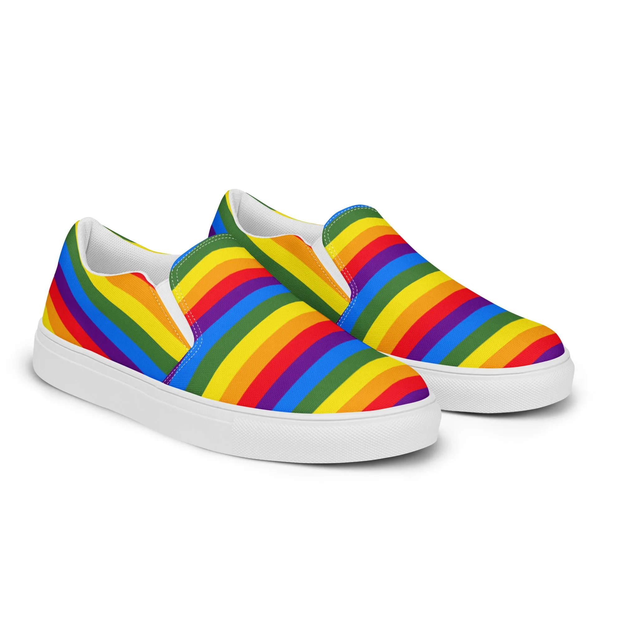 Rainbow Gay Pride Women's Sneakers, Gay Pride Rainbow Striped Print Women’s Slip-On Canvas Shoes (US Size: 5-12)