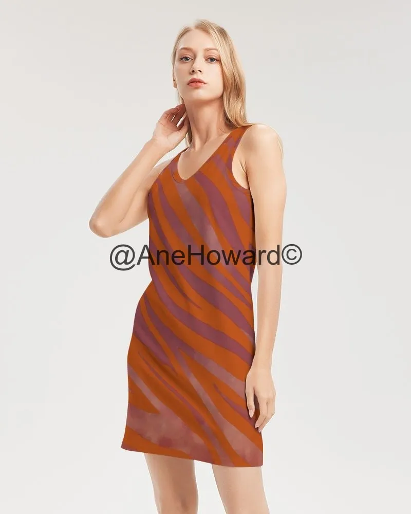 Red Zebra Women's Rib Knit V Neck Short Dress