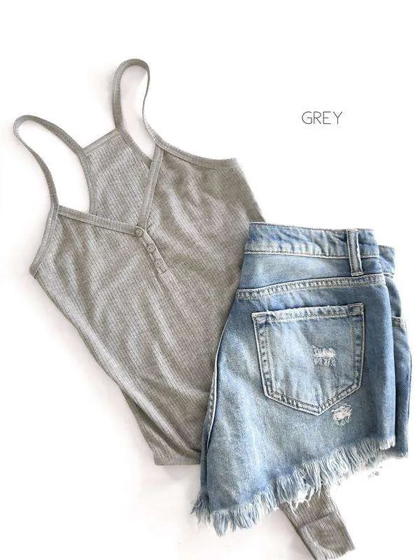 Ribbed Button Tank Bodysuit