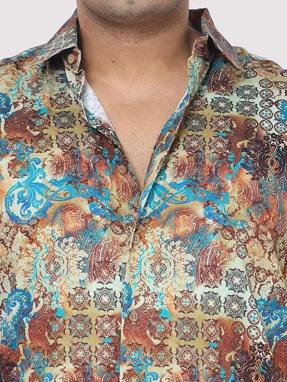 Royal Paisley Digital Printed Cotton Men's Plus Size Full Shirt