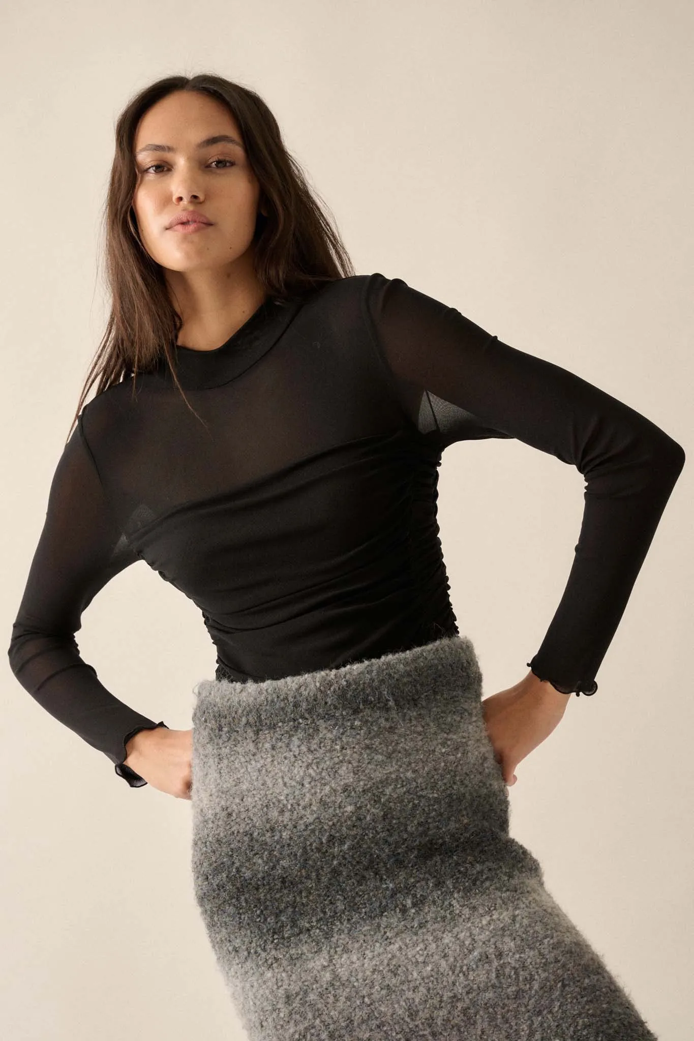 Sheer and There Layered Mesh Mock-Neck Bodysuit