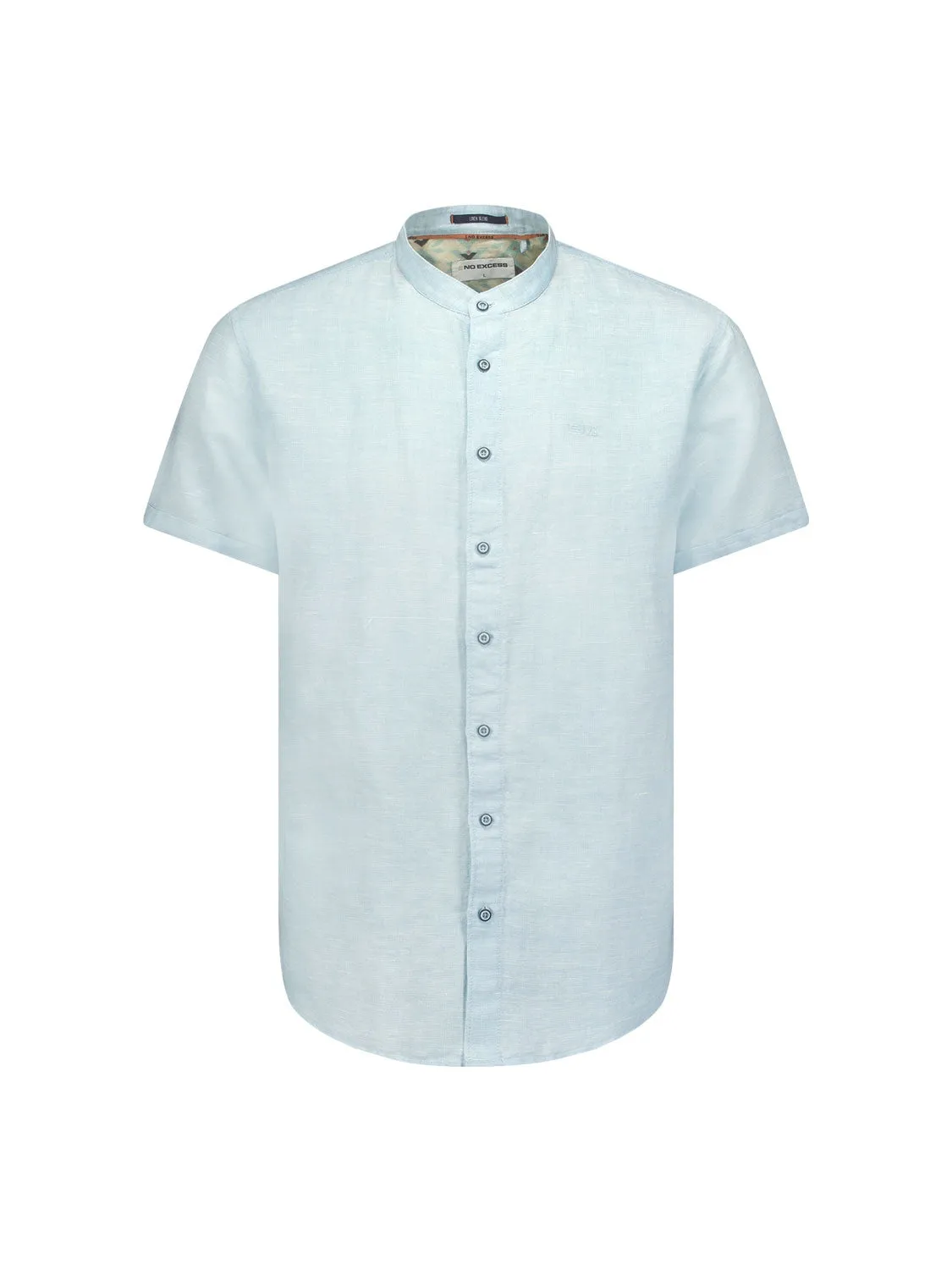 Shirt Short Sleeve Granddad 2 Coloured Melange With Linen | Aqua