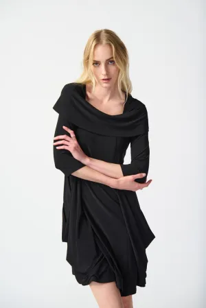 Silky Knit Cowl Collar Cocoon Dress