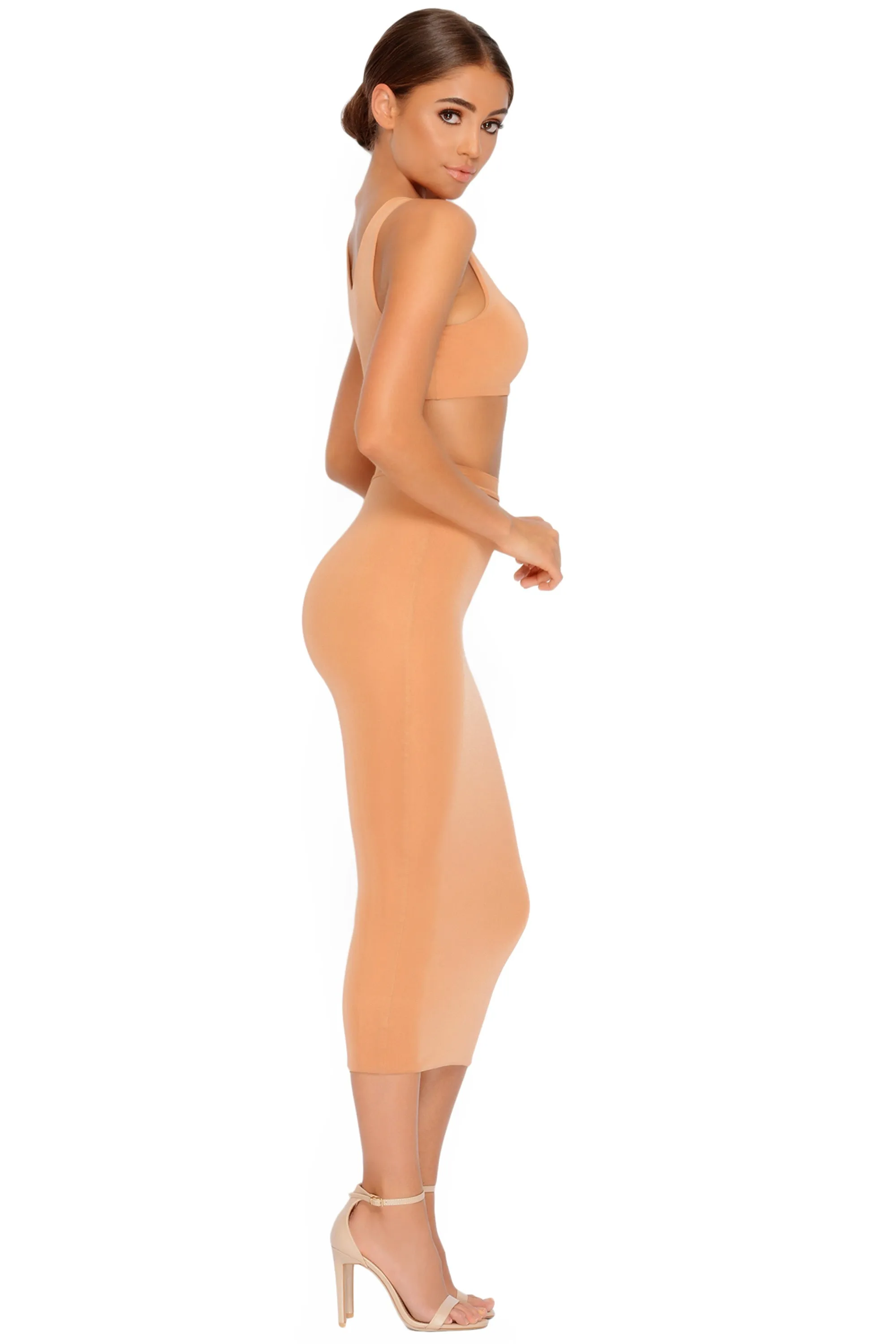 Slink About It Bodycon Midi Skirt in Apricot