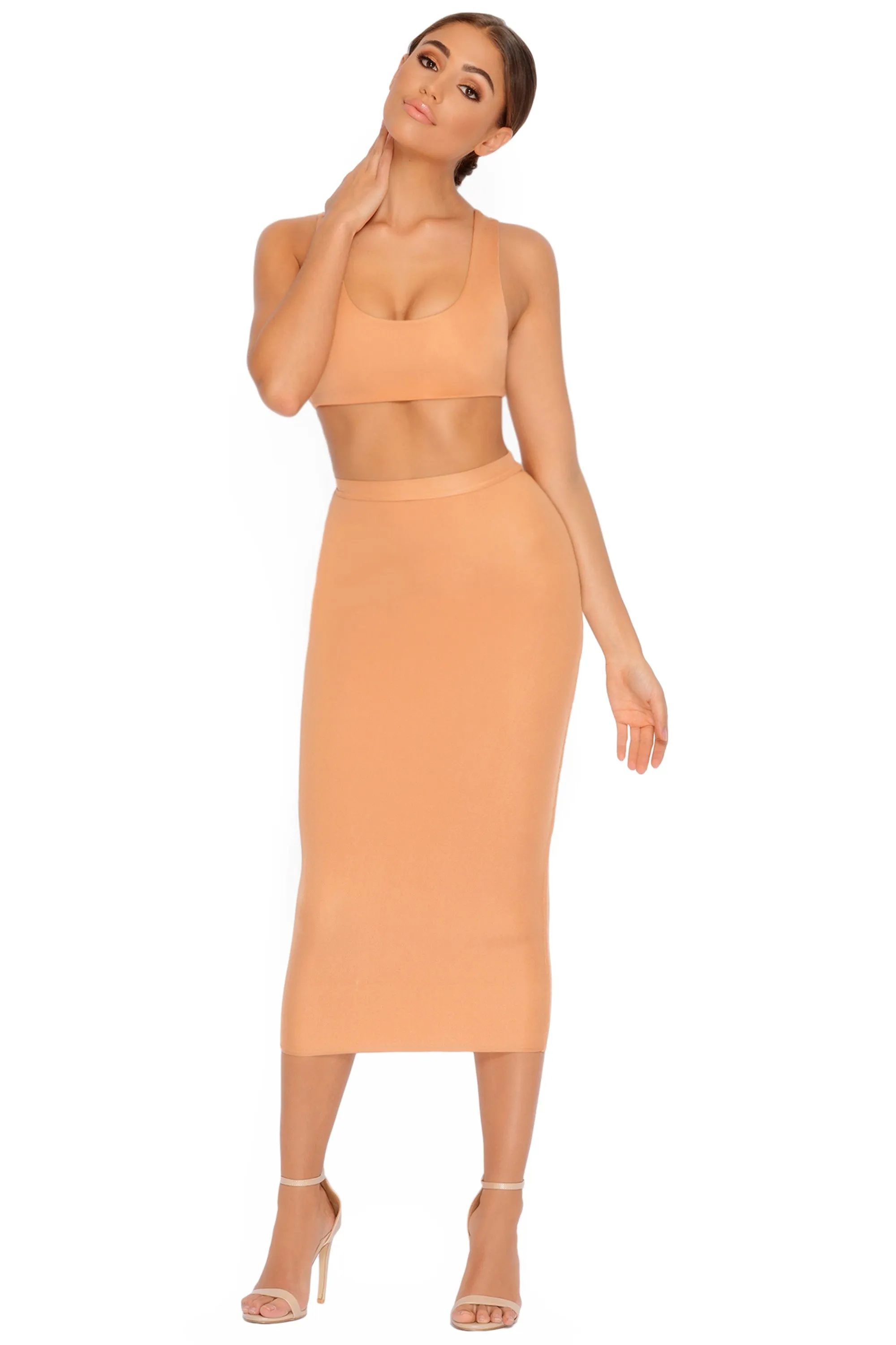 Slink About It Bodycon Midi Skirt in Apricot